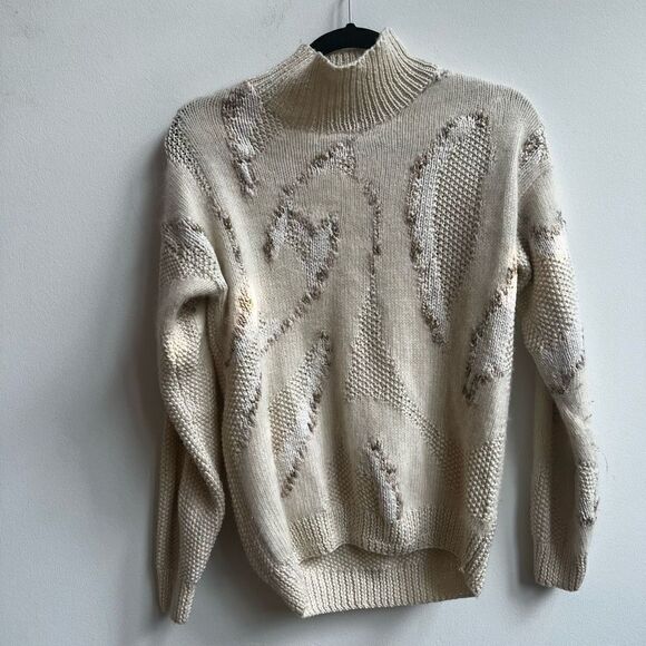 Vintage Lauren Hansen Women's Hand Knitted Mock Neck Long Sleeve Tan Sweater Siz - Picture 1 of 7